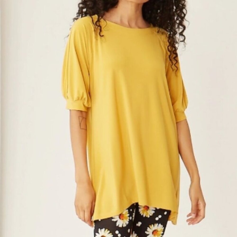 New Marallis Mustard Yellow High Low  Short Sleeve Tunic Top Size XXL bin 4J